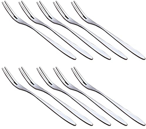 10 Pieces Stainless Steel Fruit Fork Cocktail Fork Two Prongs Dessert Cake Forks Mussel Forks Tasting Forks 5.1 Inch for Fruit BBQ Party Gathering Supplies
