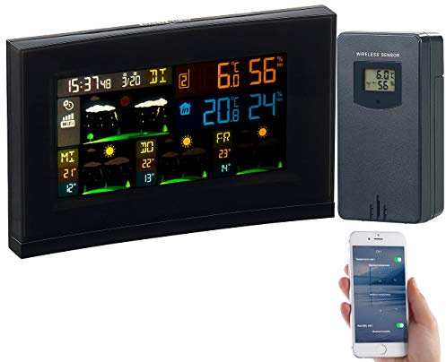 infactory Wetterstation WiFi: WLAN-Funk-Wetterstation mit Außensensor, Wettertrend & Datenlogger-App (Uhr, mit Aufzeichnung, Außensensoren)