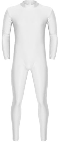 iiniim Herren Body Overall Catsuit Langarm Einteiler Ganzkörperanzug Jumpsuit Männer Unterhemd Unterwäsche M-XXL Weiß M