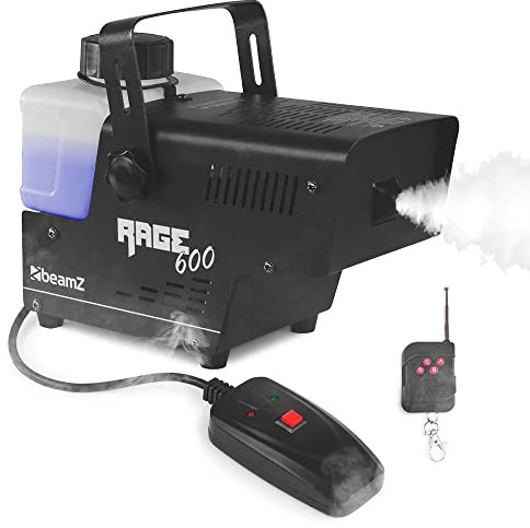 beamz Rage600 Smoke Machine with Wireless Remote Control - 600W Small Fog Machine for DJ Disco Parties, Rapid Heat-Up, 500ml Tank, Ideal Smoke Effect for Lighting & Stage Events