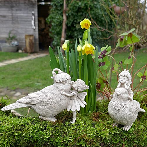 Gartenzaubereien Tierfigur Spatz mit Elfen Figuren 2 Modelle als Garten- oder Balkondeko – Feengarten