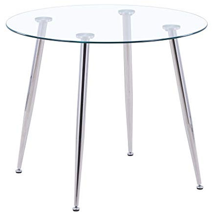 GOLDFAN Glas Esstisch Esszimmertisch Küchentisch Glas Moderner Stil Runder Tisch für Wohnzimmer Büro Küche Silber