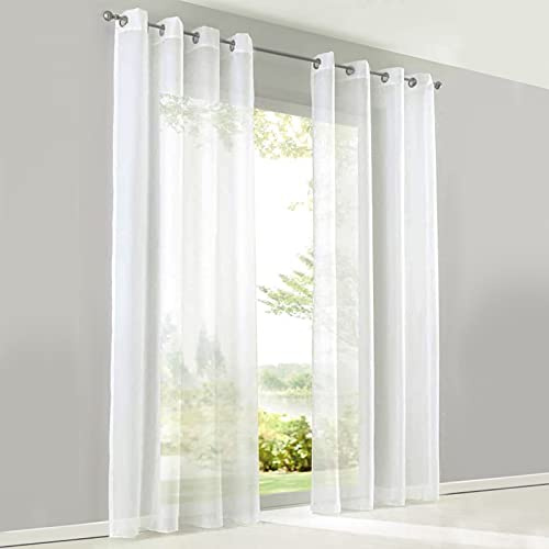 SIMPVALE Gardinenschals 2er Set, Vorhänge mit Ösen,Polyester Voile Schlaufenschal Transparent für Wohnzimmer, Balkon Schlafzimmer Küche Breit 140cm Höhe 225 cm,Vorhang Weiß
