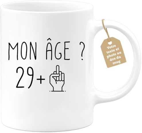quotedazur Café-Croissant - Mug Personnalisable Texte Photo Humour Anniversaire 30 Ans Mon Âge Doigt Honneur - Cadeau Noël Original Trentenaire Tasse 1996 Homme Femme - Blanc/Céramique