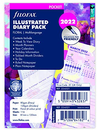 FILOFAX Pocket Illustrated Diary Floral 1 Woche auf 2 Seiten (mehrsprachig) 2022, 22-6321