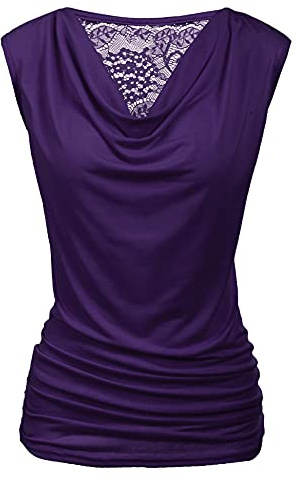 PINSPARK Top Damen Spitzen Tanktop Wasserfall V-Ausschnitt Oberteil | Ärmellose Bluse | Sommer Blusentop | Party Falten Weste | Basic Tanktops | S-XXL