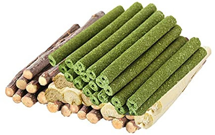 Giocattoli da Masticare per Criceti, Giocattoli Snack in Legno, Bastoncini di Fieno per Criceti in bambù, con Ramo di Un Albero, Fieno di Erba Medica, bambù Dolce, Giocattolo Naturale per Animali