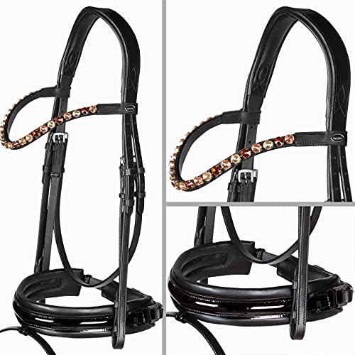 Heinick-Reitsport Trense anatomisch Motion Schwarz Lack breites RH mit Zaumhaken ~ Warmblut ~ (Glow-Blush)