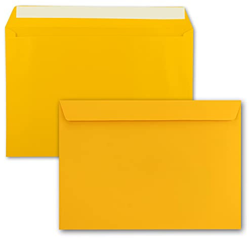 25x große XXL Briefumschläge DIN C4 in Sonnengelb (Gelb) - 22,9 x 32,4 cm - Haftklebung ohne Fenster - Versandtasche für DIN A4 geeignet