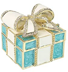Mini Enamel Rhinestones Bow-knot Jewelry Box Hinged Trinket Box Bling Miniature Figurine Ring Box for Women Girls Wedding Birthday Gift Christmas (Blue)