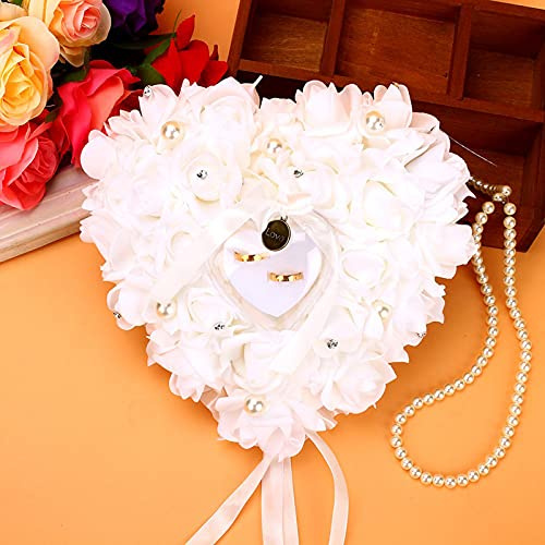 Cuque Hochzeitsringkissen, Omantische Rosen-Herzform Eheringkissen Für Die Hochzeit Hochzeit Ring Box Geschenk-halter, Deko(15x13cm)