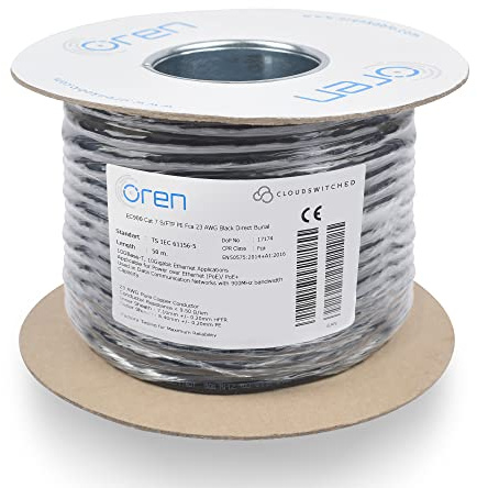 Oren CAT7 50m Ethernet Kabel für den Außenbereich – Direkte Erdverlegung – 23 AWG Reiner Kupferdraht – 900 MHz Bandbreite S/FTP Internet LAN Netzwerkkabel, halogenfrei, nicht korrosiv – 10 GbE