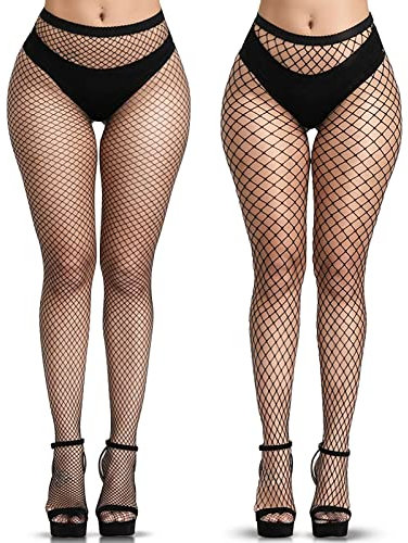 YOGINGO 2 PCS Netzstrumpfhose Schwarz, Fishnet Stockings Strümpfe Strumpfhosen Netzstrümpfe Hohe Taille Fischernetz Strumpfhosen für Damen (2 pcs)