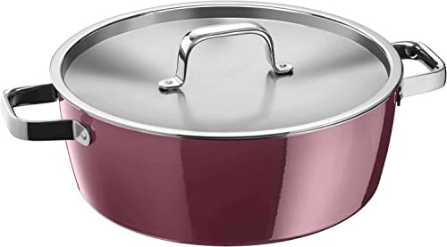 WMF Fusiontec Aromatic Schmorpfanne 28 cm hoher Rand, Bräter 5,9l Induktion, Deckel mit Kondensationsnoppen, High-Tech Keramik, kratzfest, rot