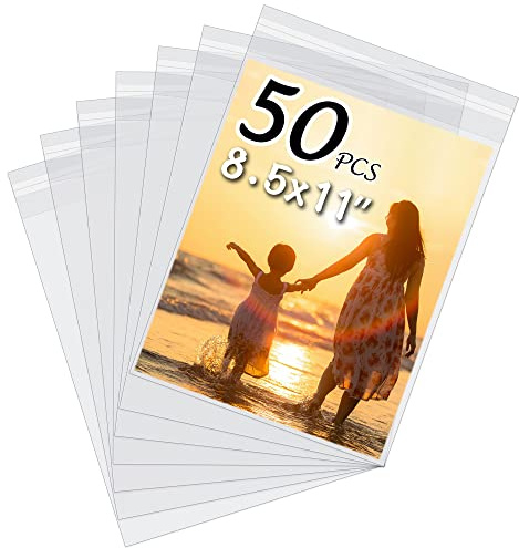 50 Pack Acid-Free Crystal Clear Sleeves Storage Bags for 8.5x11 Art Prints/Pictures/Photos/Framing Mat Mattes (Bag Size: 9x11 3/7)
