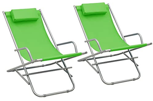 Makastle 2-er Set Stahl Liegestühle Klappbar Sonnenliege Klappliegestuhl Strandstuhl Relax-Schaukelliege für Garten und Balkon, leichte Gartenliege, Klappstuhl, Strandliege, 69 x 61 x 94 cm Grün