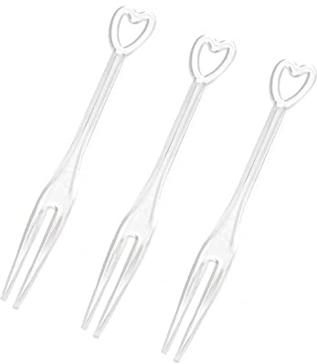 Honbay 200PCS Transparent White Disposable Fruit Forks Dessert Forks Cake Forks Appetizer Forks Plastic Cocktail Picks Sticks Cute Heart Shaped Food Picks