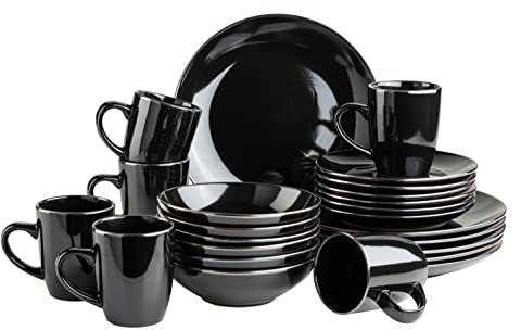 Set di stoviglie moderne per 6 persone, con bordo in ottone, servizio combinato da 24 pezzi, con forme senza bordi, colore nero