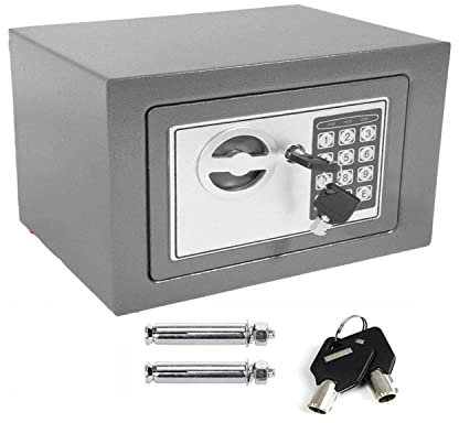 4.6L Security Box Electronic Digital Steel Safe Home Office Money Cash Safety Box With 2 Keys, Idea For Money Document Jewelry Passport, 23 X 17 X 17 CM, Grey