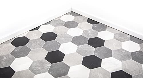 Grandismo Black & White Venice Tile Vinyl Lino Roll Flooring 2m & 4m Width Bathroom Kitchen Flooring (3m x 2m (9ft 10 x 6ft 6))