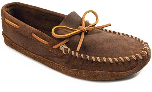 Minnetonka Men's Double Bottom Soft Leather Sole Slip-On, Brown, Size 12