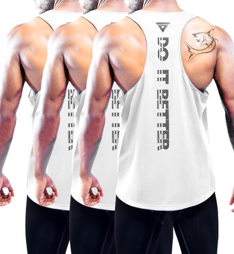 Boyzn 1 eller 3-pack herrlinne, sommar, ärmlösa t-shirts, ventilerande muskelskjortor, armtröjor, gym, träning, linne, sport, undertröja, gym, bodybuilding, ärmlös t-tröja för löpning, 3-pack vit, M