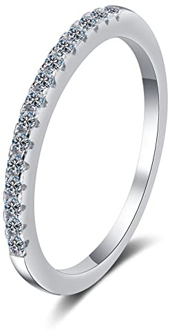 Lieson Hochzeit Ring Damen, Silber Ringe 925 Frauen Dünn Halbe Ewigkeit mit Rund Moissanit 0.15ct Freundschaftsring Silber