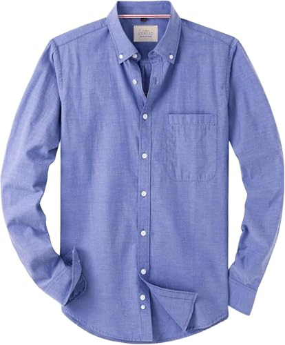 J.VER Oxford Herren Hemd Bügelfrei Regular Fit Hemd Langarm Casual Hemd aus Oxford Button Down Hemd Faltenfrei Freizeithemd mit Tasche