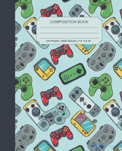 Composition Notebook for Boys, Teens and Adults, Interesting Gaming Controller cover, 120 pages, Wide Ruled