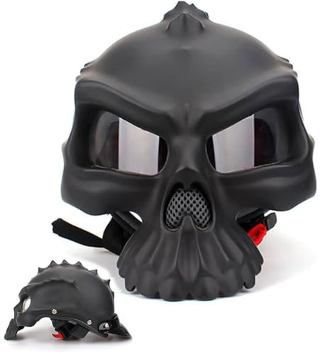 Halbschalenhelm,Totenkopf-Kappe,Halbhelme Motorradhelm mit ECE Genehmigt Brain-Cap, Motorrad Half Helm, Halbschale Roller-Helm Scooter-Helm Jet-Helm Retro für Erwachsene Herren Damen,57-62CM
