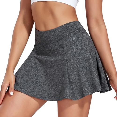 Santic Fahrradrock Damen mit Hose Gepolstert Radlerhose 2 in 1 Fahrradröcke mit Tasche Innerhose Fahrrad Hosenrock Sport Skort mit Sitzpolster 4D Radsportröcke Kurze