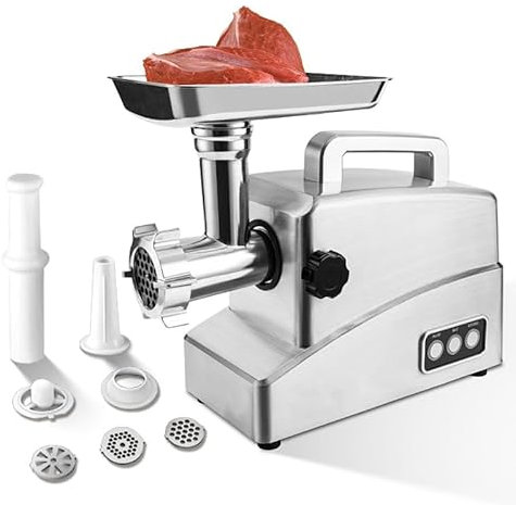 Electric Meat Grinder 3 in 1 - Sausage Stuffer Maker with 2 Metal Blades, Electric Filling Machine with Reverse Function - Knob Switch Meat Mincer for Home Use