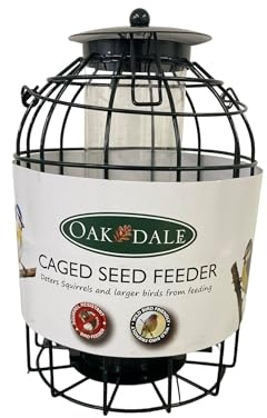 Oakdale Squirrel Resistant Seed Bird Feeder | Caged Metal Outer Barrier | Weather Resistant | Easy Fill & Clean | Hanging Wild Bird Feeder for Garden, Trees & Feeding Stations