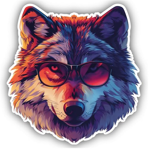 Samunshi® Cooler Wolf mit Sonnenbrille Aufkleber Autoaufkleber für Motorrad Fahrrad Roller oder Auto Sticker Fahrrad Mtb Mountainbike Rennrad Comic Cartoon Retro Drip Sticker 10x10cm