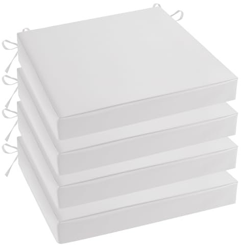 Heavyoff 4er Set Stuhlkissen Polsterauflage wasserdicht Gartenstuhlauflagen Sitzauflagen Sitzkissen für Stühle, Bänke Weiß, 45x45x5cm