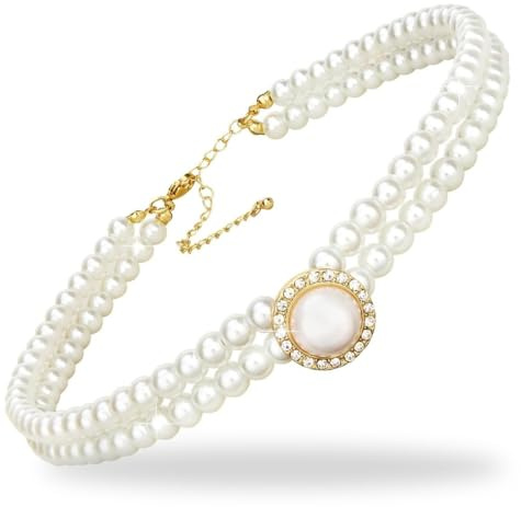 EAVUYIS Collier de perles d'imitation vintage,collier ras du cou court multicouche de perles,Flapper Gatsby sur le thème du bal des finissants,accessoire de costume de déguisement de style élégant