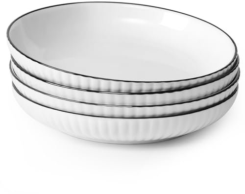 NUTRIUPS 20cm Juego de 4 Cuencos para Pasta, 600ML Cuencos Pequeños para Pasta, Platos de Cerámica para Pasta, Cuencos Blancos para Pasta para Cocina - Aptos para Microondas y Lavavajillas