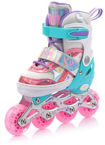 Inlines Rullskridskor Barn Rullskridsko för Barn Justerbar Rullskor Rollerblades för Nybörjare med Självlysande Hjul METEOR