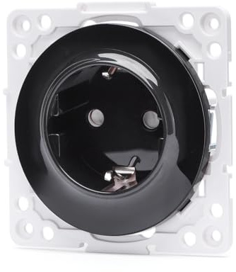 Parte per presa tedesca a 1 via, colore nero. Ideale per il collegamento di dispositivi in Germania, fornisce sicurezza e compatibilità con il sistema elettrico tedesco.
