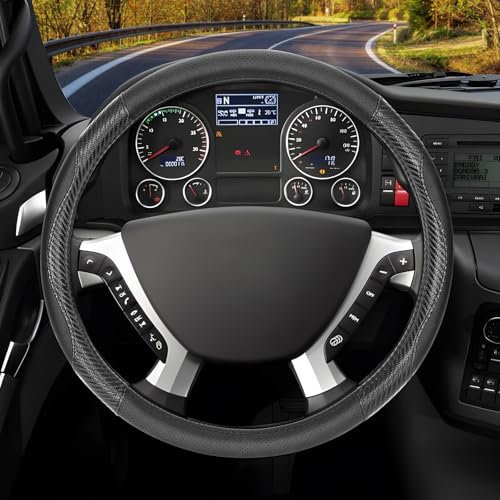 ZATOOTO Coprivolante Camion 42 cm, Coprivolante in Pelle in Fibra di Carbonio Per Camion, Copri Volante Sportiva Traspirante Antiscivolo, Nero