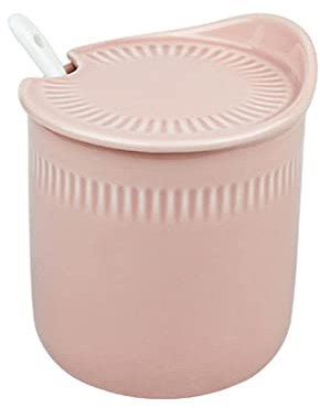 ASerZenith Azucarero, Bote para condimentos, azucarero Tricolor con Tapa, Bote para condimentos con Cuchara pequeña, Tarro de cerámica para almacenar, Tarro para Especias, Rosa, 300 ml, 300 ml, Rosa