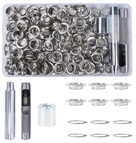 Luabue 280PCS 10MM Eyelet Punch Kit Grommet Tool Kit Grommets Eyelets Tarpaulin Repair Kit Metal Eyelets for Fabric Leather Craft Tarpaulin Curtains DIY and Decoration