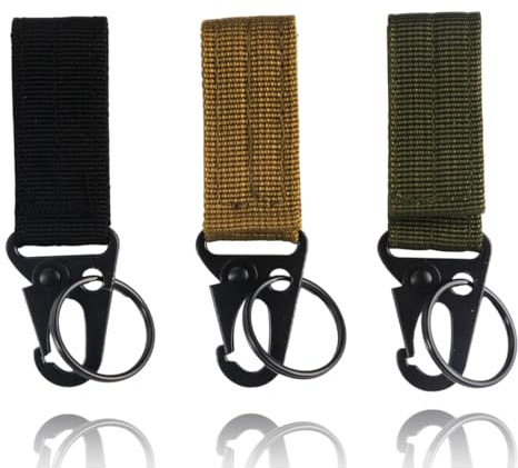 Tattico Portachiavi, 3 Pezzi Gancio Portachiavi Moschettoni de Cinturone Tattico Zaino con Nastro Magico, Portachiavi Tattico Moschettone Arrampicata per Escursione Campeggio Ciclismo