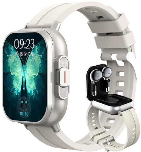 findtime Smart Watch with Earbuds, Make/Answer Calls Bluetooth Earphones, Fitness Tracker Heart Rate Blood Pressure Monitor Sleep Tracker, Pedometer Calories Step Counter Smartwatches for iOS Android