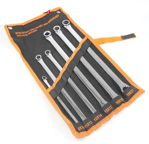 Schraubenschlüssel-Set, Schraubenschlüssel-Set, extra lang, Doppelringschlüssel, Luftfahrtschlüssel-Set, starke Leistung, weniger Aufwand, metrisch, 8 mm - 21 mm, 6 Stück
