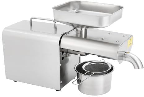 UHDUIG Edelstahl Ölpresse 610W 220V Elektrische Ölmühle Automatische Kaltpressen und Warmpressen 40-240℃ Extraktionsrate 98% für Erdnüsse Walnüsse Sesamsamen Kleine Kokosnussstücke