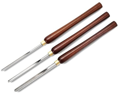 Drechseleisen-Set, 3-teilig, Drechselwerkzeuge, 1/4 Nut, 3/8 und 1/2 Hochgeschwindigkeitsstahl-Hohleisen-Set mit Schnellarbeitsstahlklingen, Buchengriffen, Messingzwingen