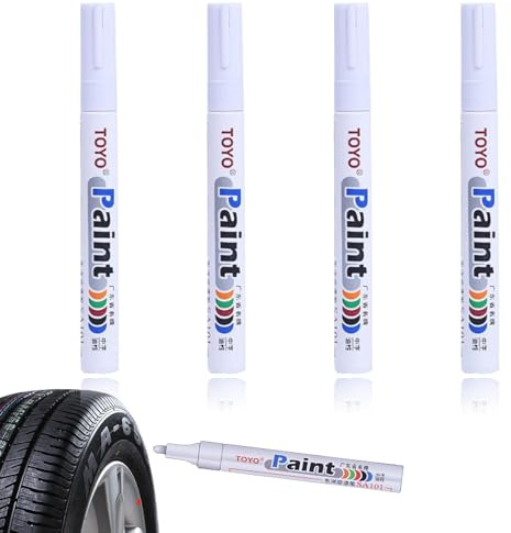 lafomukea 4 PCS White Paint Pens, Quick Drying, Waterproof, Permanent Marker Pens, Oil Based White Tyre Paint Pen for Marking Metal, Glass