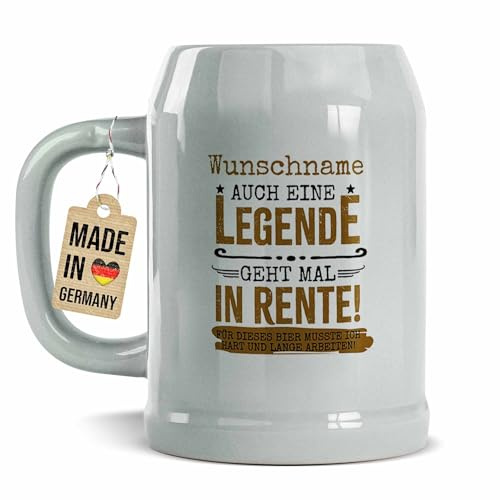 Tassendruck Bierkrug selbst gestalten mit Name - Eine Legende geht in Rente - Personalisiertes Geschenk zum Ruhestand, Abschiedsgeschenk, Bier Geschenke, Bierliebhaber, Keramik Grau, 500 ml