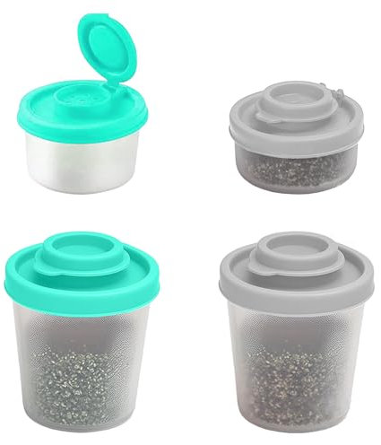 4 Pcs Travel Salt and Pepper Sets,Mini Salt and Pepper Sets,Salt and Pepper Shakers in A Range of Sizes, Transparent Salt Pepper Set,for Home,Camping,Picnics,Lunch Boxes(Trumpet,Medium)